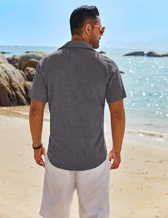 COOFANDY Button Down Shirt Short Sleeve Casual Shirts Linen Shirts