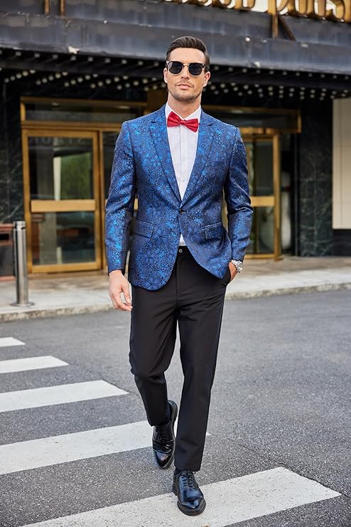 COOFANDY Men's Floral Tuxedo Jacket Irish Holiday Party Dinner Prom One Button Suit Blazer