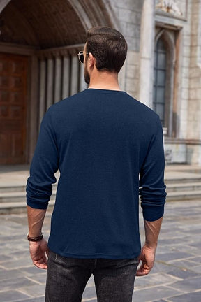 COOFANDY Men Long Sleeve Henley T-Shirs Casual Basic Lightweight Fashion Shirts Soild Tees with Pockets