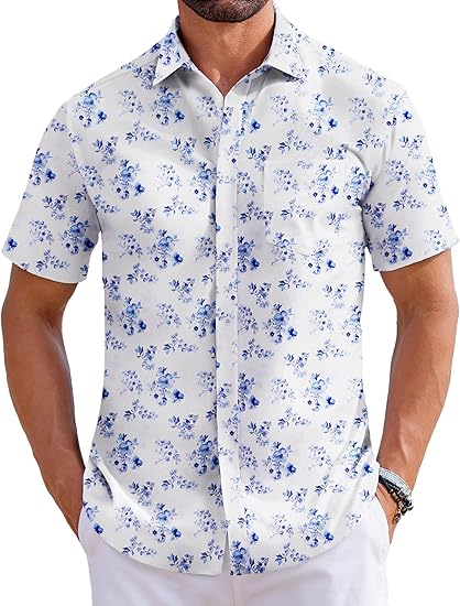 COOFANDY Mens Hawaiian Shirts Short Sleeve Tropical Button Down Shirts Floral Summer Beach Shirt