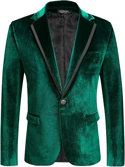 COOFANDY Men's Velvet Blazer One Button Velour Tuxedo Jacket Notched Lapel Suit Jackets for Prom Wedding Party Dinner