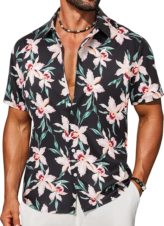 COOFANDY Mens Hawaiian Shirt Short Sleeve Button Down Floral Aloha Shirts Tropical Vacation Beach Shirts