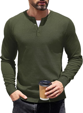 COOFANDY Mens Knit Henley T-Shirts Dress Long Sleeve Sweater Casual Collarless Quarter Button Pullover