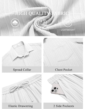 COOFANDY Mens Beach Outfits 2 Piece Sets Casual Short Sleeve Button Down Summer Textured Shirt