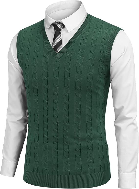 COOFANDY Men's Sweater Vest V Neck Slim Fit Cable Knitted Sleeveless Pullover Sweater