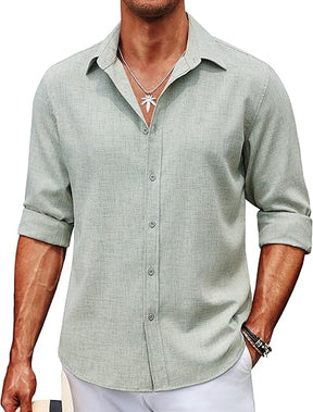 COOFANDY Men's Casual Button Down Shirt Long Sleeve Untucked Chambray Shirt Wrinkle Free Dress Shirts