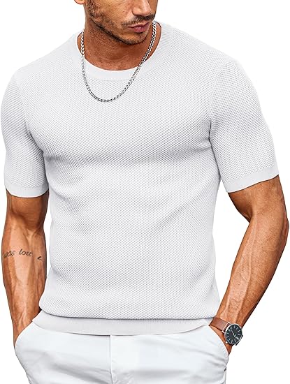 COOFANDY Men's T- Shirts Casual Short Sleeve Crewneck Shirts Solid Textured Knit Pullover Tees