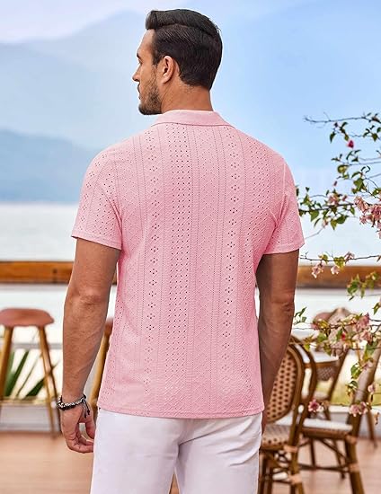 COOFANDY Mens Beach Shirt Short Sleeve Button Down Shirts Casual Cuban Collared Summer Vacation Tropical Shirts