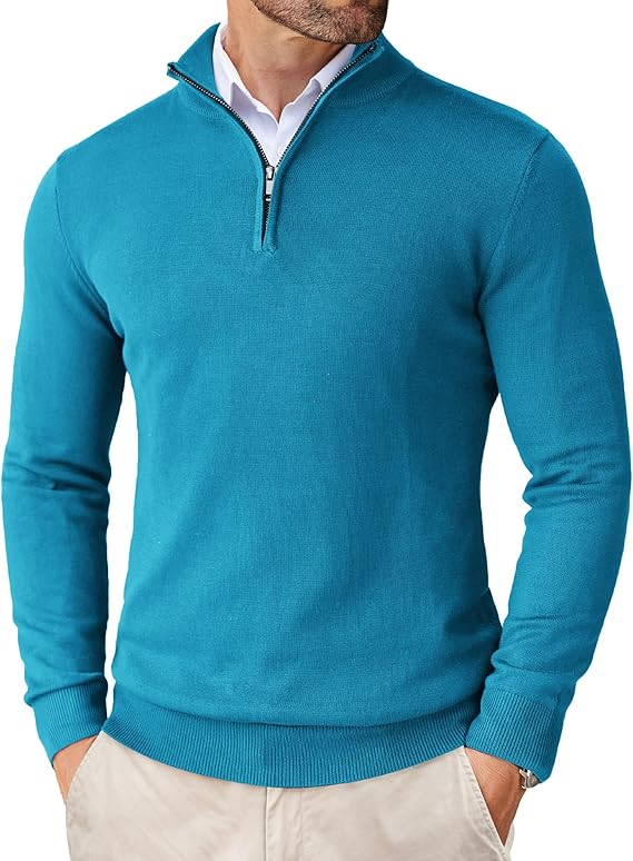 COOFANDY Men's Quarter Zip Up Sweaters Slim Fit Lightweight Mock Neck Pullover Casual Polo Sweaters