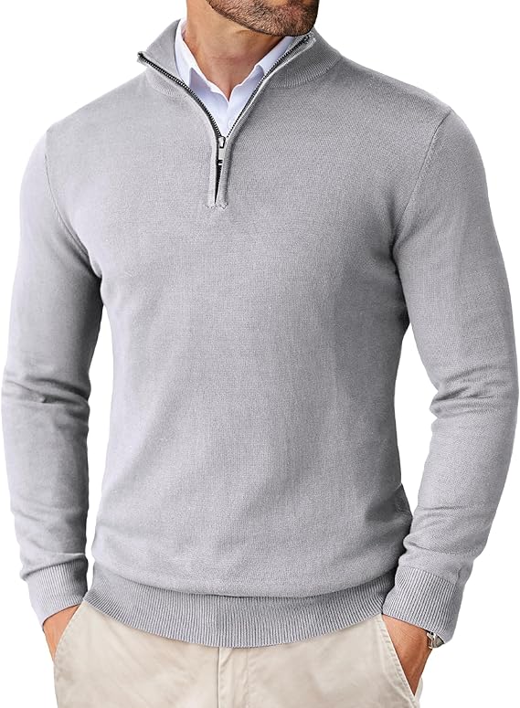 COOFANDY Men's Quarter Zip Up Sweaters Slim Fit Lightweight Mock Neck Pullover Casual Polo Sweaters
