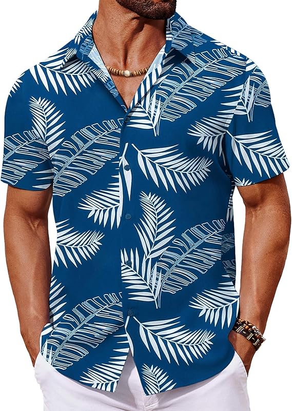 COOFANDY Hawaiian Shirt Short Sleeve Button Down Shirts Tropical Floral