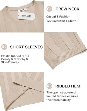 COOFANDY Mens T-Shirts Short Sleeve Knit Shirt Crew Neck Sweater Fashion Casual Textured Pullover Tees