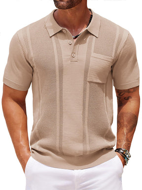 COOFANDY Knit Polo Shirts for Men Short Sleeve Textured Polo Shirt Slim Fit Summer Collared T Shirt with Pocket