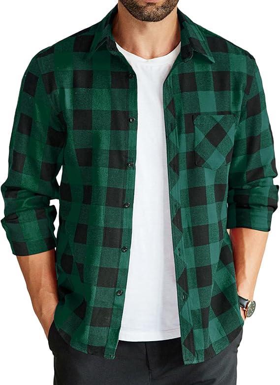 COOFANDY Men's Flannel Plaid Shirts Long Sleeve Button Down Shirts Casual Fall Shirt Jacket