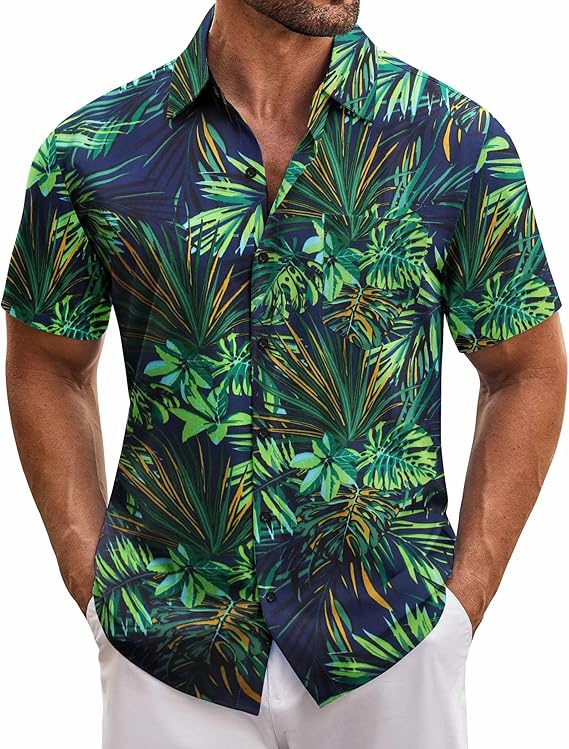 COOFANDY Mens Hawaiian Tropical Short Sleeve Casual Button Down Floral Summer Beach Shirts with Pocket