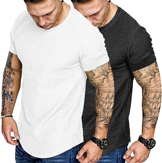 COOFANDY Men Muscle Workout T Shirt Gym Bodybuilding Active Short Sleeve Tee Top Black