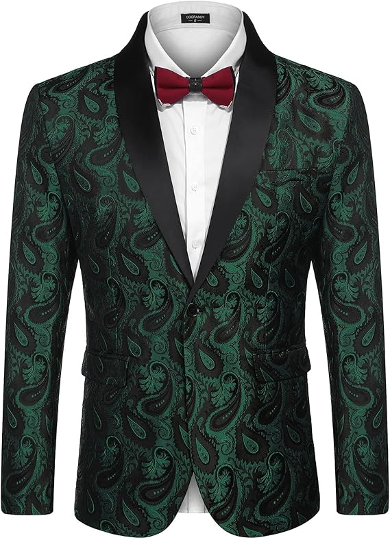 COOFANDY Mens Floral Tuxedo Jacket Paisley Shawl Lapel Suit Blazer Jacket for Dinner,Prom,Wedding