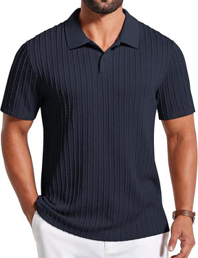 COOFANDY Mens Polo Shirt Textured Knit Button Casual Short Sleeve Summer Vacation Beach Stretchy Golf Shirts