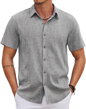 COOFANDY Men's Saint Patrick's Day Green Linen Shirt Short Sleeve Button Down Casual Plaid Collar Summer Beach Shirt