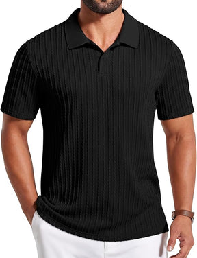 COOFANDY Mens Polo Shirt Textured Knit Button Casual Short Sleeve Summer Vacation Beach Stretchy Golf Shirts