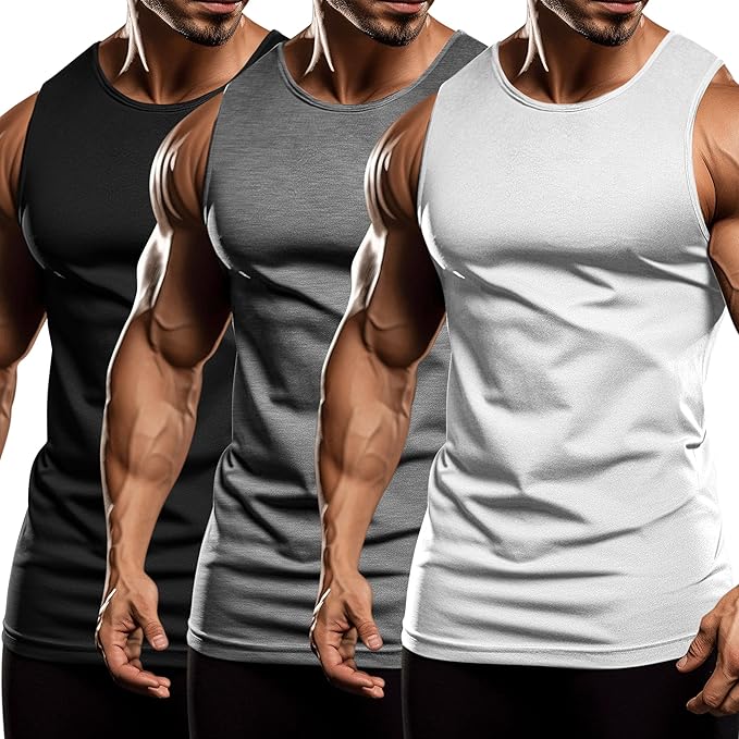 COOFANDY Men's 3 Pack Workout Tank Tops Sleeveless Gym Shirts Bodybuilding Fitness Muscle Tee Shirts