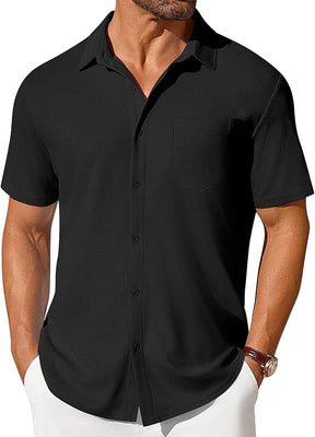 COOFANDY Men's Short Sleeve Button Down Shirt Casual Summer Beach Shirt Waffle Knit Shirts Wrinkle Free Untucked Shirt