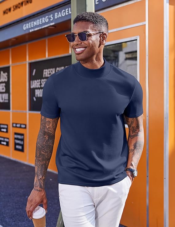 COOFANDY Men's Mock Turtleneck Short Sleeve Casual Stretch Sweater