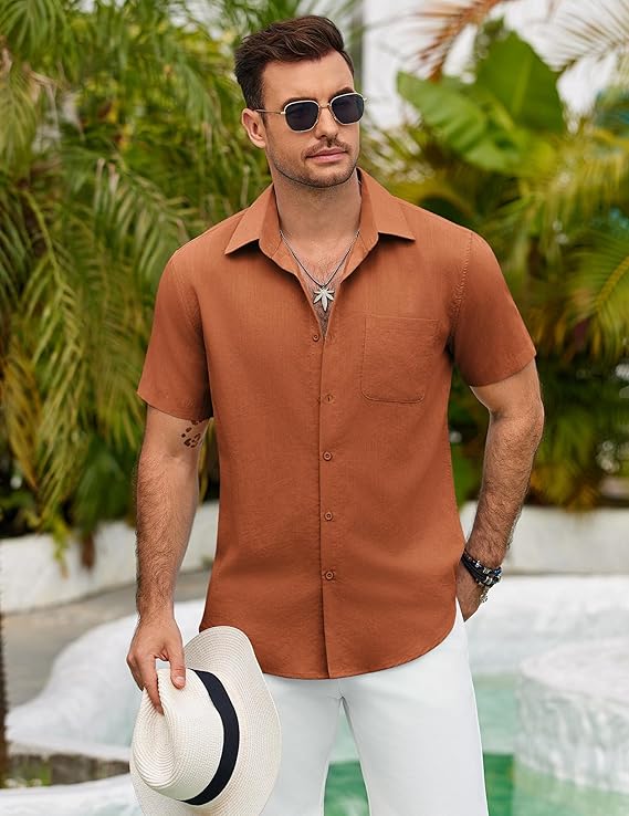 COOFANDY Mens Button Down Shirts Lightweight Breathable Short Sleeve Shirt Summer Beach Top