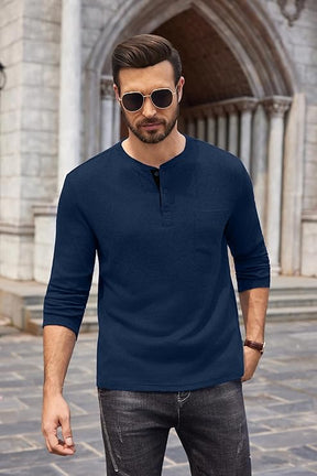 COOFANDY Men Long Sleeve Henley T-Shirs Casual Basic Lightweight Fashion Shirts Soild Tees with Pockets