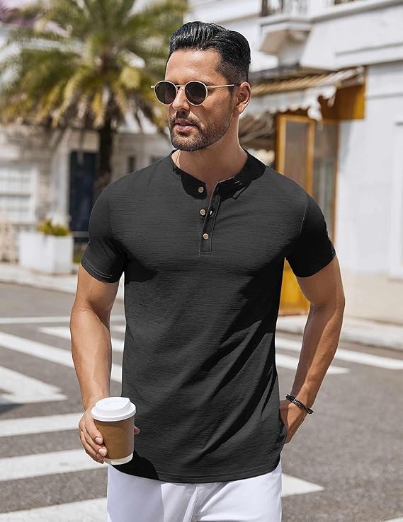 COOFANDY Mens Henley Shirts Short Sleeve Casual Button Down Shirts Lightweight Summer Basic Tee