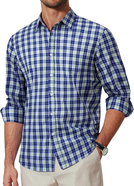 COOFANDY Men's Plaid Button Down Shirt Cotton Long Sleeves Dress Shirt Wrinkle Free Casual Gingham Shirt