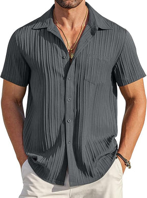 COOFANDY Men's Saint Patrick's Day Green Short Sleeve Textured Casual Button Down Shirt with Pocket Summer Beach Wear