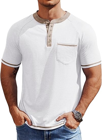 COOFANDY Mens Henley Shirts Short Sleeve Casual Button T-Shirts Basic Tee Shirts Summer Vintage T Shirts with Pocket