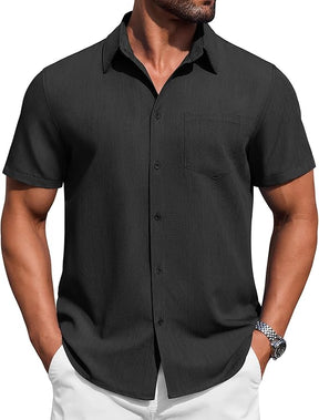 COOFANDY Mens Button Down Short Sleeve Shirt Casual Summer Stretch Denim Dress Shirts with Pocket