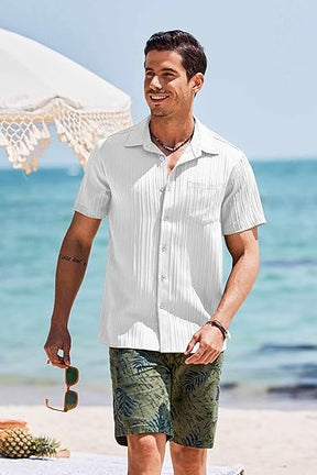COOFANDY Men's Short Sleeve Casual Button Down Shirts Textured Summer Beach Shirt with Pocket