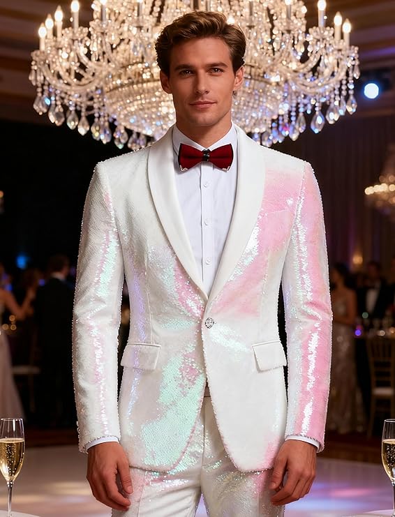 COOFANDY Men's Shiny Sequin Blazer Irish Holiday Party Prom Dinner One Button Suit Jacket
