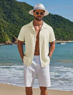 COOFANDY Men's Short Sleeve Casual Button Down Shirts Textured Summer Beach Shirt