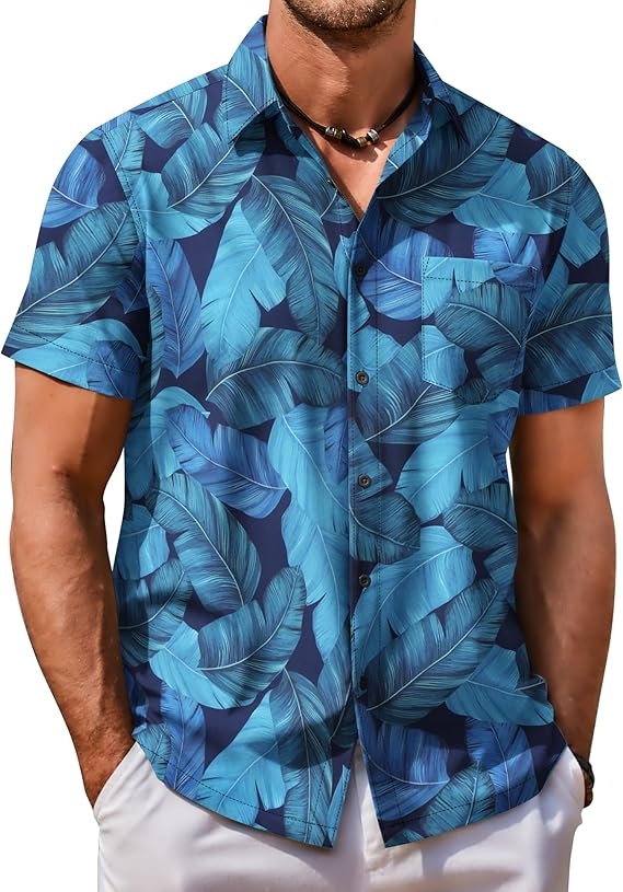 COOFANDY Mens Hawaiian Shirt Short Sleeve Button Down Shirt Tropical Summer Beach Shirt
