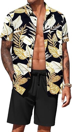 COOFANDY Men's Hawaiian 2 Piece Outfits Summer Beach Matching Set Short Sleeve Floral Shirts and Shorts
