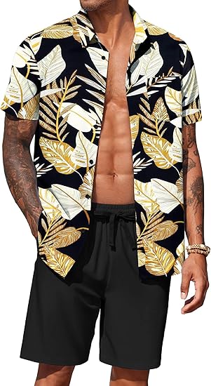 COOFANDY Men's Hawaiian 2 Piece Outfits Summer Beach Matching Set Short Sleeve Floral Shirts and Shorts