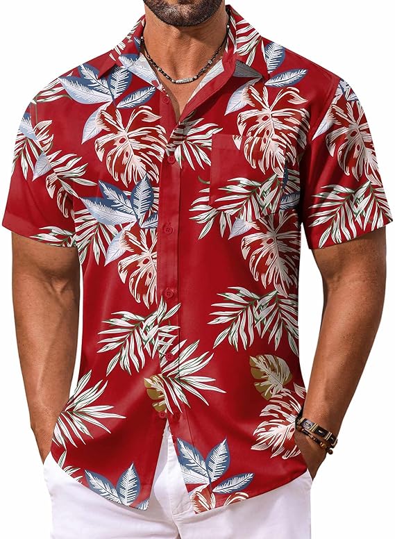 COOFANDY Men's Hawaiian Shirt Short Sleeve Floral Button Down Shirts Tropical Vacation Beach Shirts with Pocket