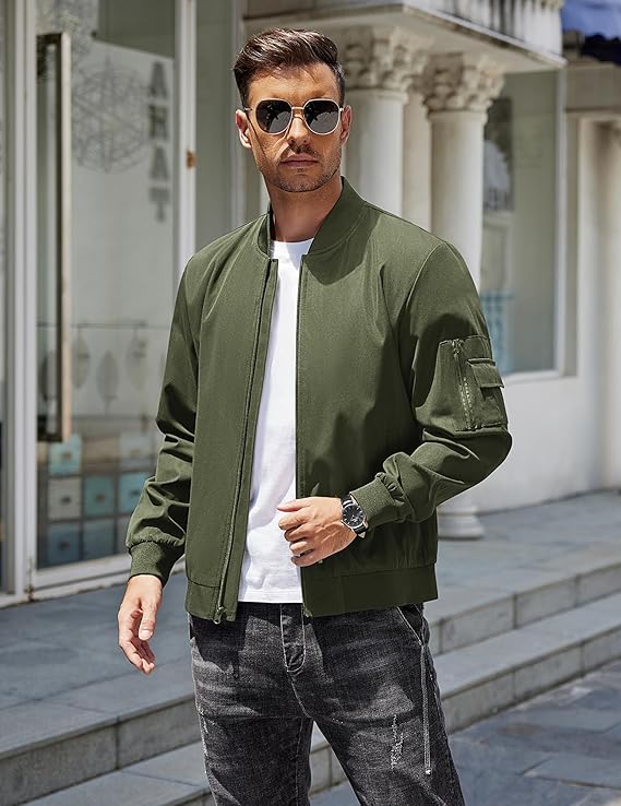 COOFANDY Men's Lightweight Bomber Jackets Casual Spring Fall Windbreaker Jacket Light Zip Up Coat With Pocket