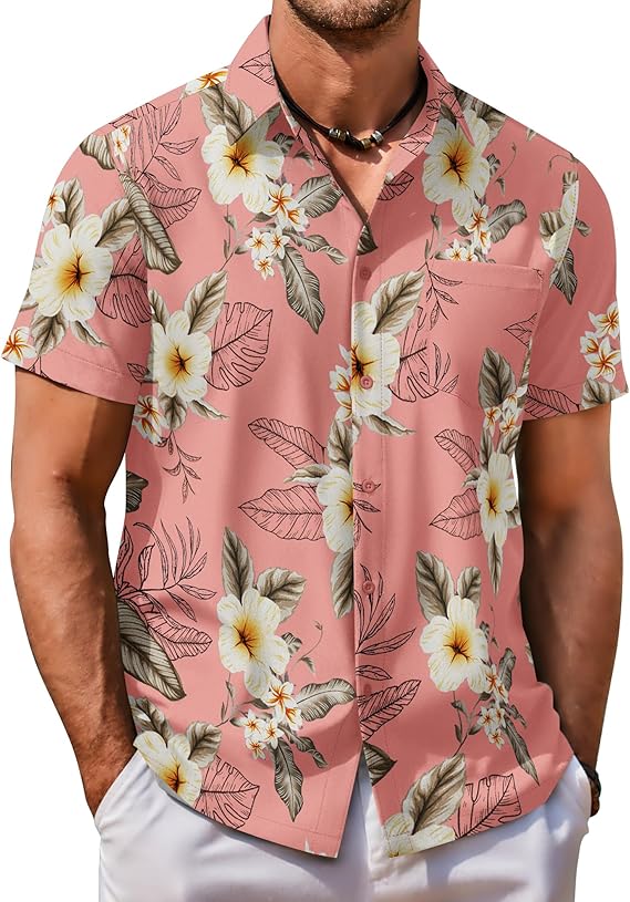 COOFANDY Mens Hawaiian Shirt Short Sleeve Button Down Shirt Tropical Summer Beach Shirt