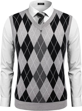 COOFANDY Men's Sleeveless V Neck Pullover Sweater Slim Fit Casual Argyle Sweater Vest