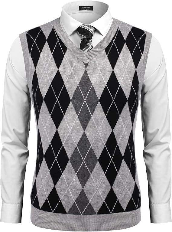 COOFANDY Men's Sleeveless V Neck Pullover Sweater Slim Fit Casual Argyle Sweater Vest