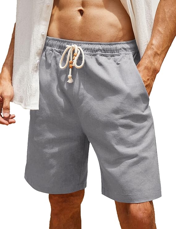 COOFANDY Men's Linen Shorts Casual Elastic Waist Drawstring Summer Beach Shorts