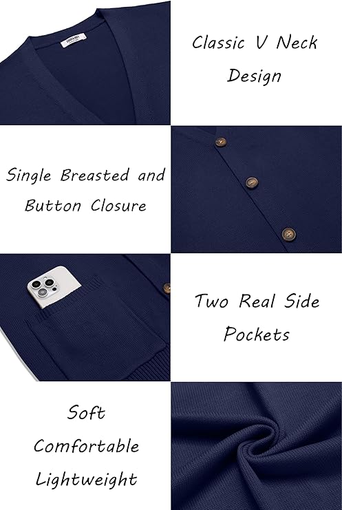 COOFANDY Men's Cardigan Sweater Long Sleeve Casual V Neck Button Down Knitted Sweater with Pockets