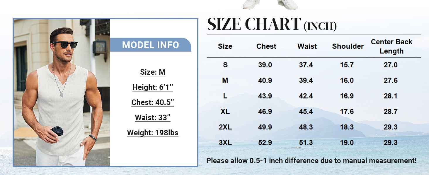 COOFANDY Men's Casual Tank Tops Knit V Neck Sleeveless T Shirts 2 Pack Summer Beach Lightweight Muscle Tee
