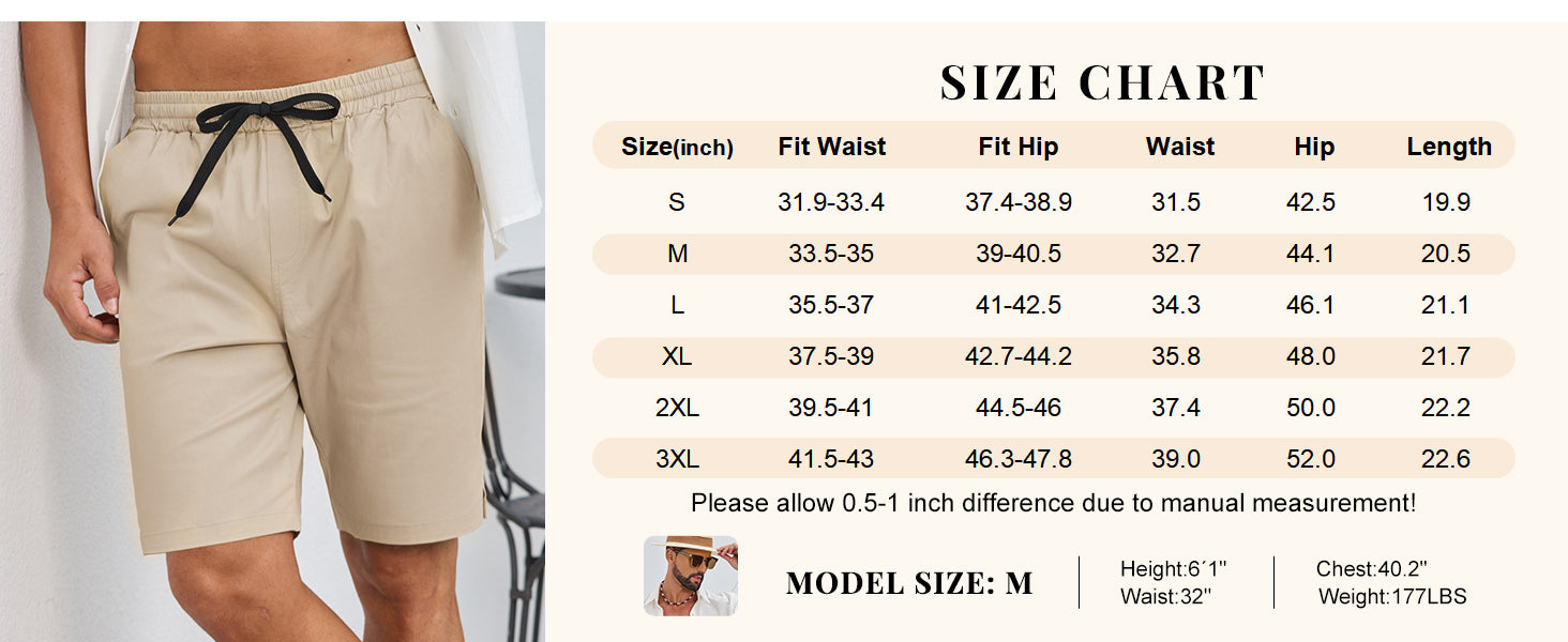 COOFANDY Mens Casual Shorts Cotton Drawstring Elastic Waist Stretch Chino Golf Shorts Summer Beach Shorts