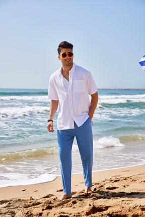 COOFANDY Men's Casual Linen Pants Elastic Waist Drawstring Yoga Beach Pants Lightweight Loose Fit Trousers with Pockets